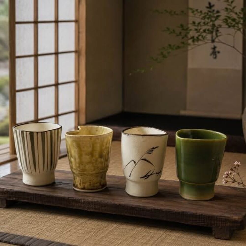 Set of 4 Handmade Studio Pottery Cups – Wabi Sabi / Japandi
